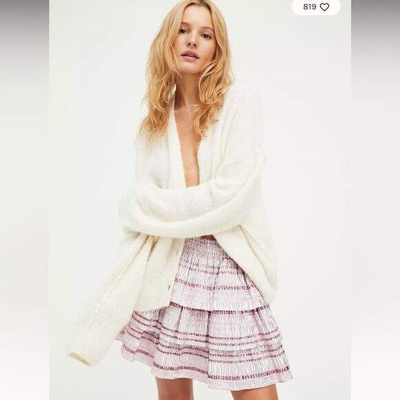 Love Shack Fancy Brynlee metallic tiered mini skirt Caribbean pink ruffles - Picture 2 of 15